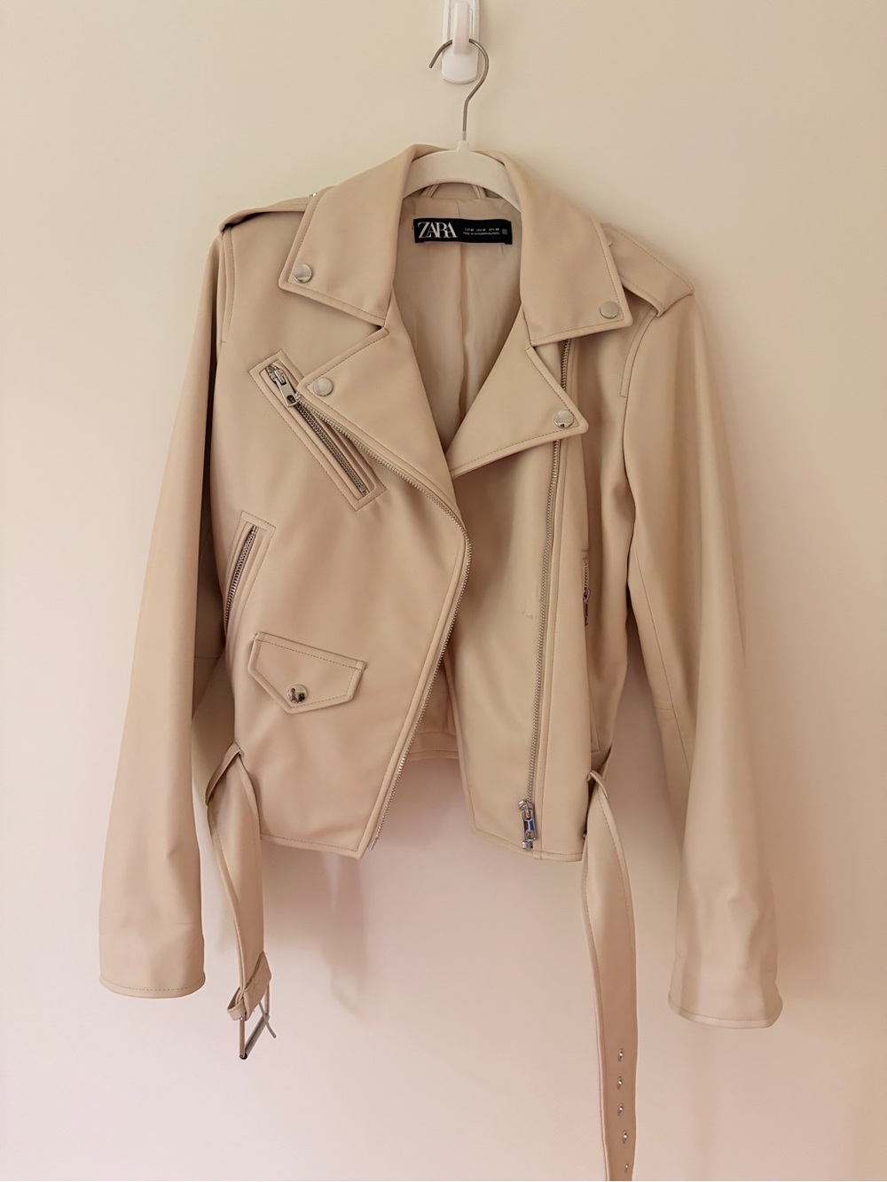 ZARA Cream Faux-Leather Moto Jacket